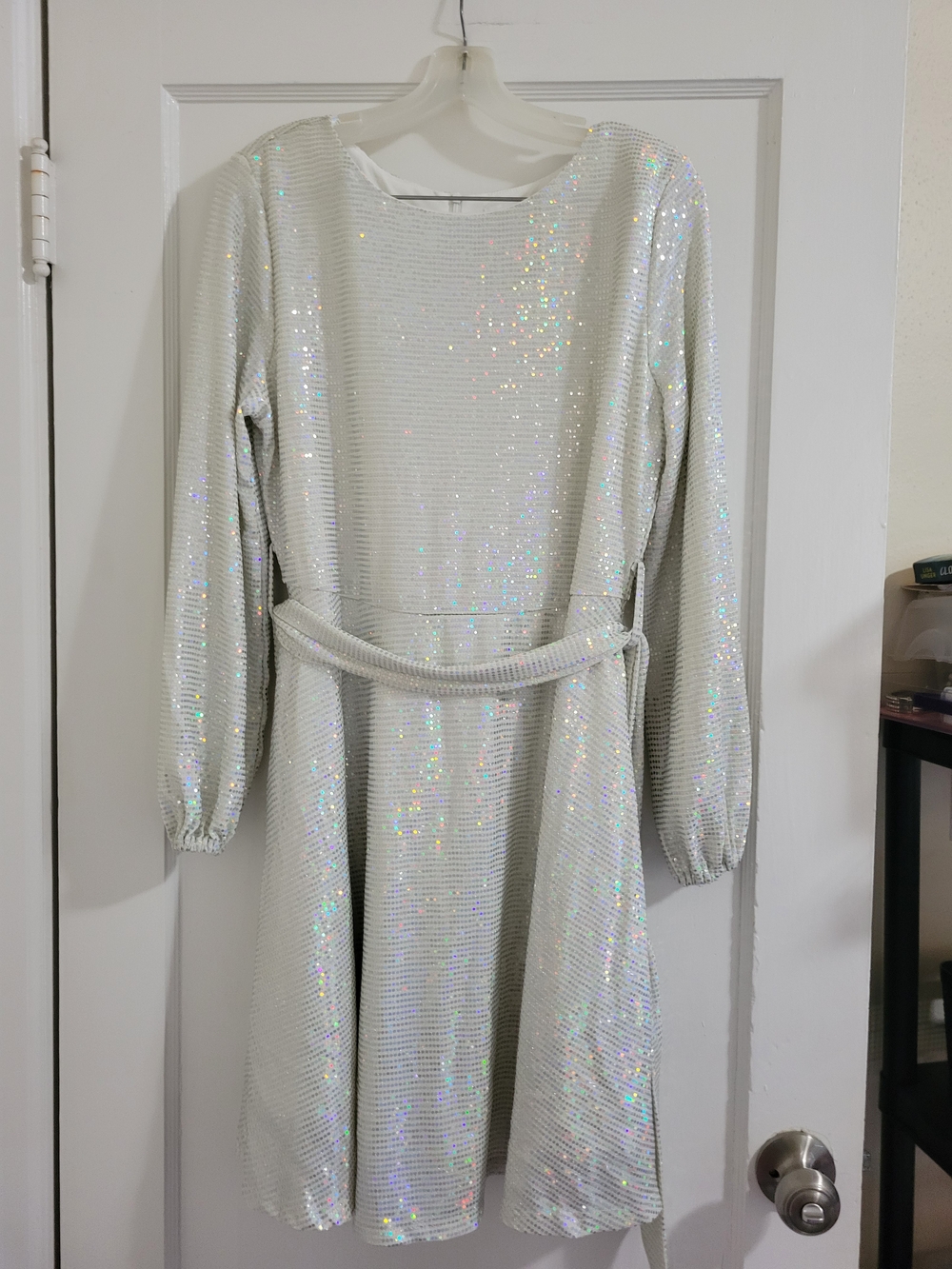 White Chicsoul.com Sequin Long Sleeve Beautiful Dress